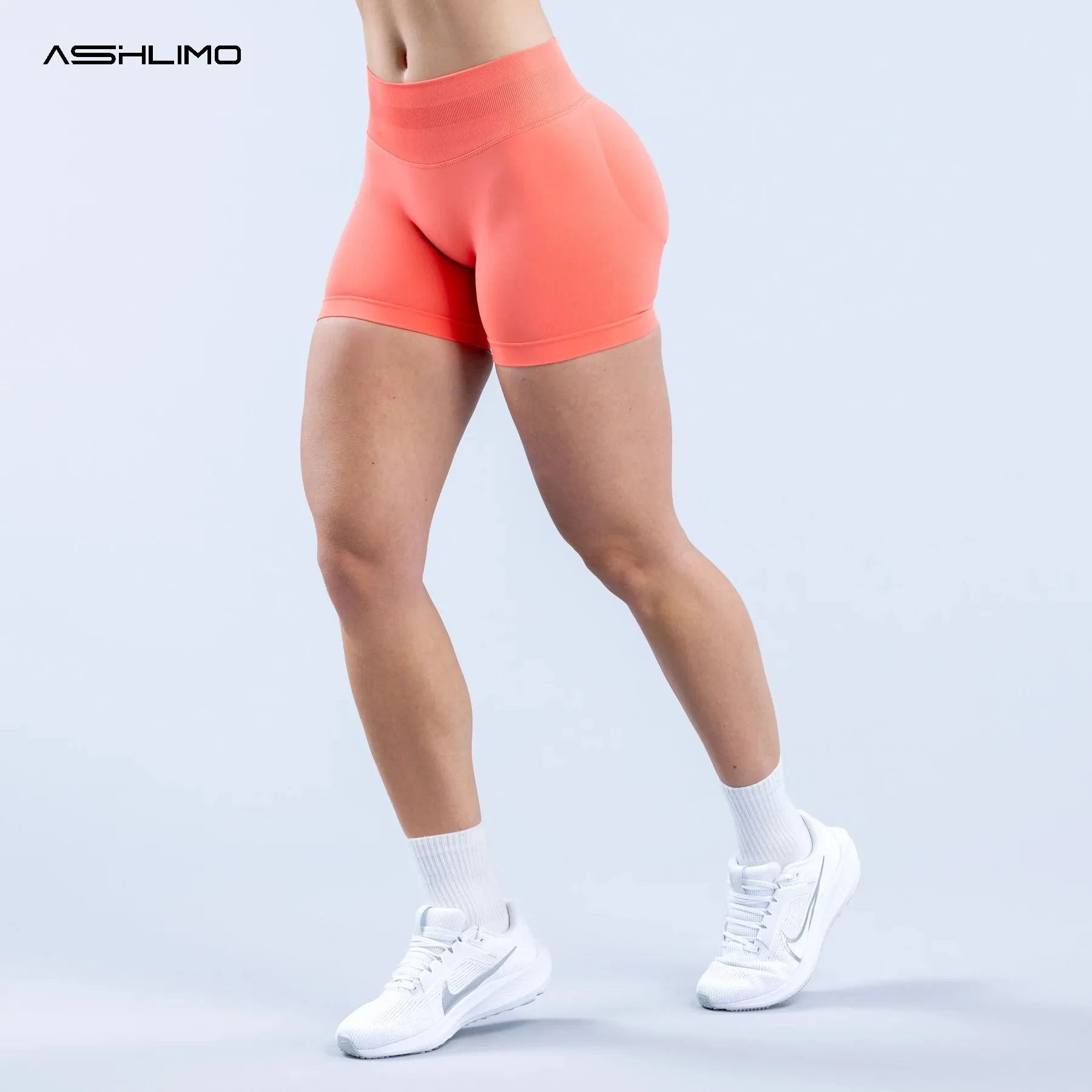 

ASHLIMO Impact Shorts 4.5" Women Fitness Sports Biker Low Ribbed Band Gym Shorts Workout Scrunch Butt Yoga Seamless Leggings