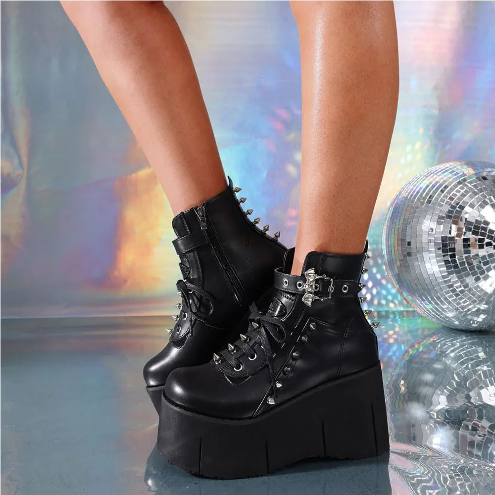 أحذية كعب عالي برشام قوطي للنساء ، أحذية سوداء ، أحذية شارع سناب ، فاسق ، أحذية نسائية فاخرة للملهى الليلي ، جديدة ، Y2K #6