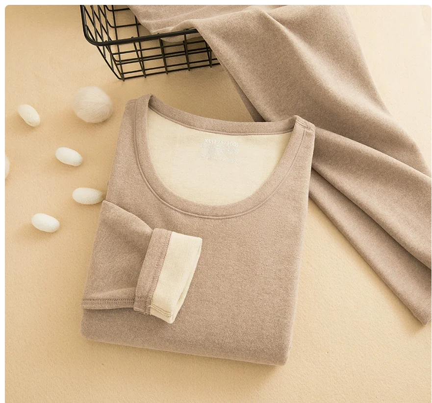 

Autumn Winter Hermal Underwear Set Double-sided Cashmere Long Johns Plus Cashmere Thick Men Women Warm Underwear