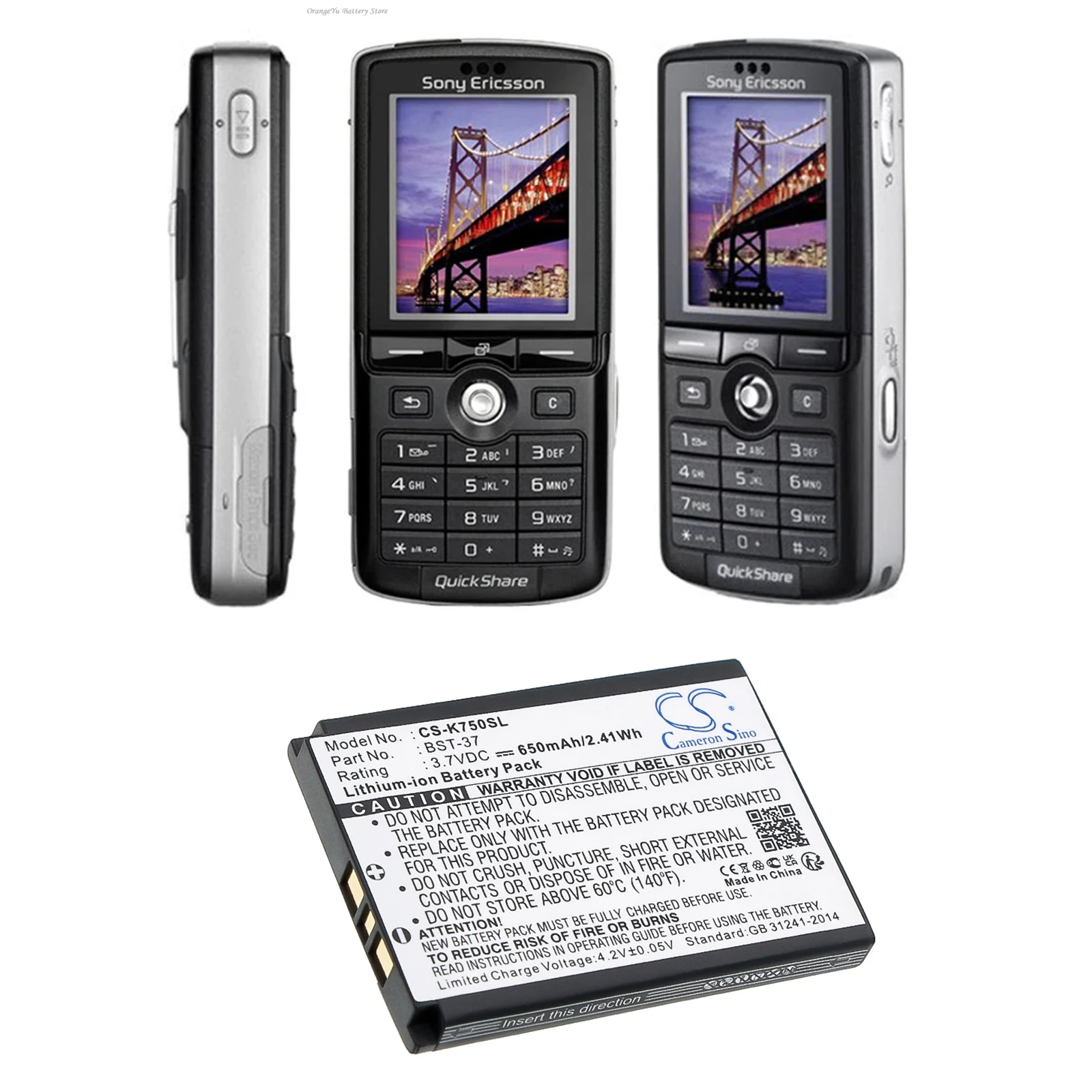 

3.7V 650mAh Mobile,SmartPhone Battery BST-37 for Sony Ericsson K750,D750 D750i K750i K600 K750c W800c W800 S600i Z520 Z520i W600