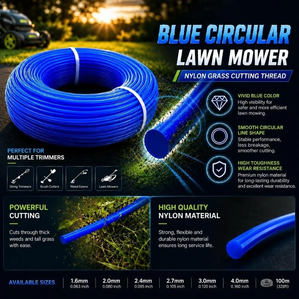 1.6~2.0mm Diameter Nylon Trimmer Line Round Line 100M Grass Trimmer Cord High Tensile Wear Resistant Mower Head Accessory
