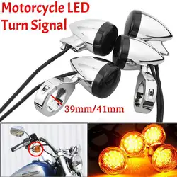 4Pcs Motorcycle Turn Signal LED Lights Front Rear Fork Clamp For Harley 39mm/41mm Indicator Lamps