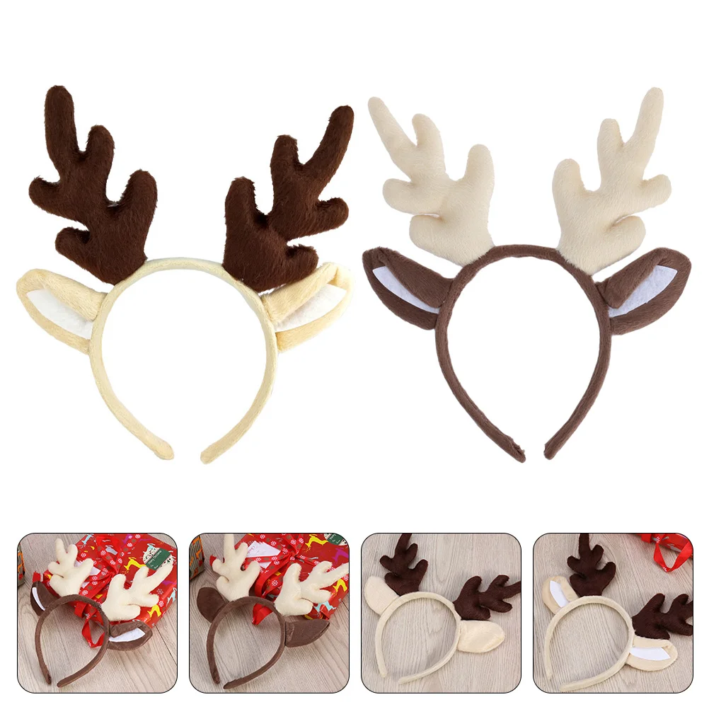 

2 Pcs Antler Headband Baby Bonnet Bow Hair Clips Xmas Party Hoops Christmas Elements Hairbands Style Headbands Mini Man