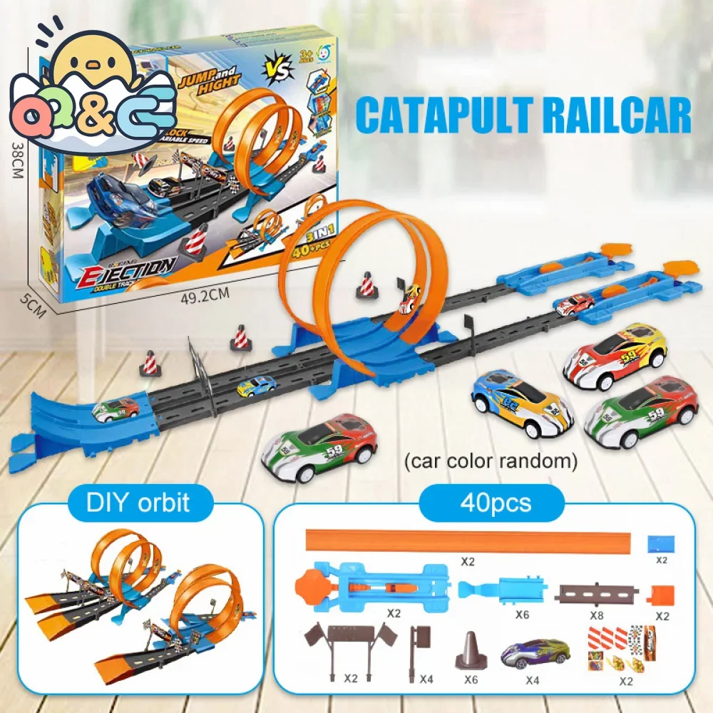 Stunt Speed Double Competition Car Wheels Model Racing Track DIY Assembled Rail Kits Catapult Vehicle Boy Toys For Children Gift