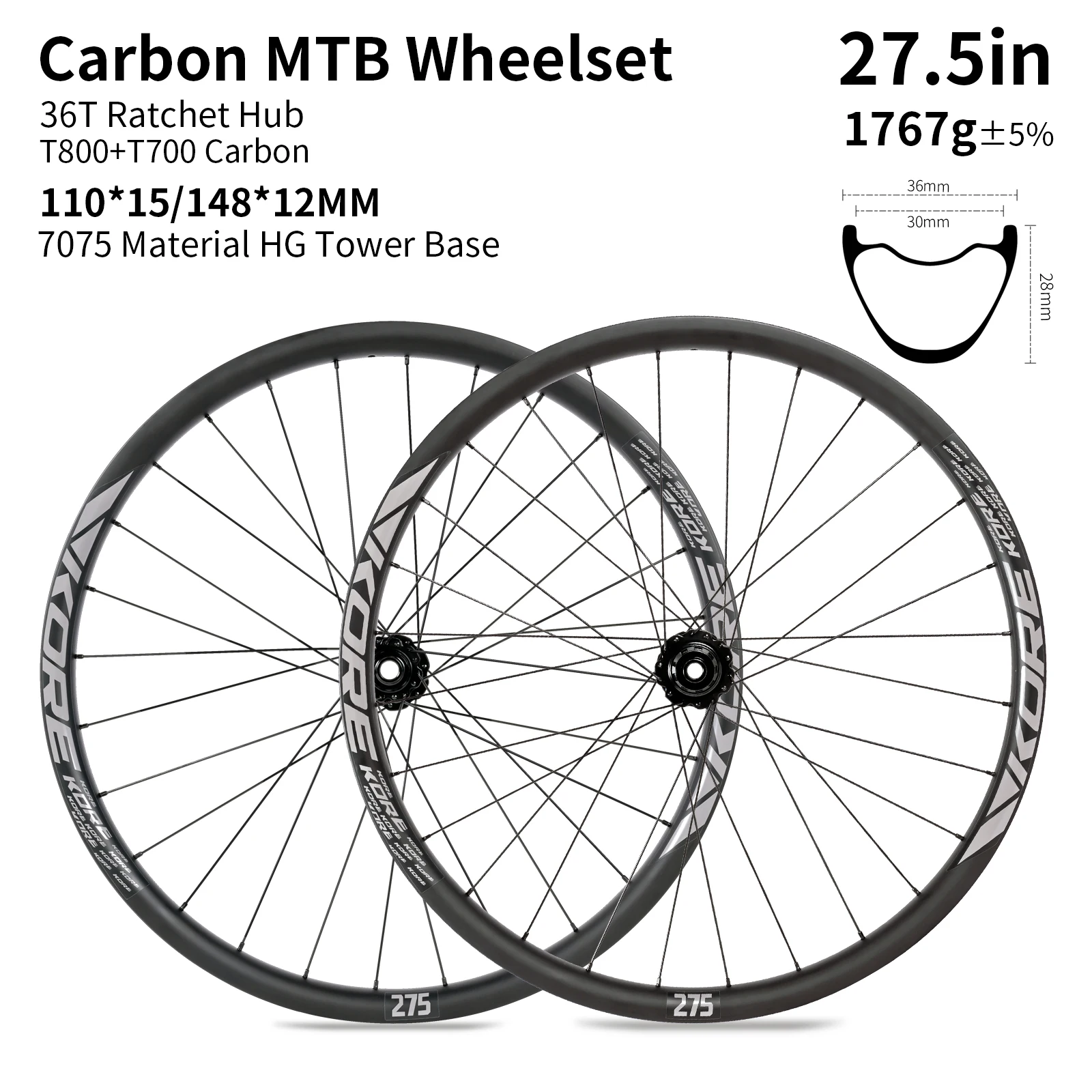 27.5 29er Carbon Wielen Mtb 36T Ratel 28 HG XD MS 30/36mm Breedte Boost Tubeless band 6-Bolt Schijfrem Ultralight Wielset