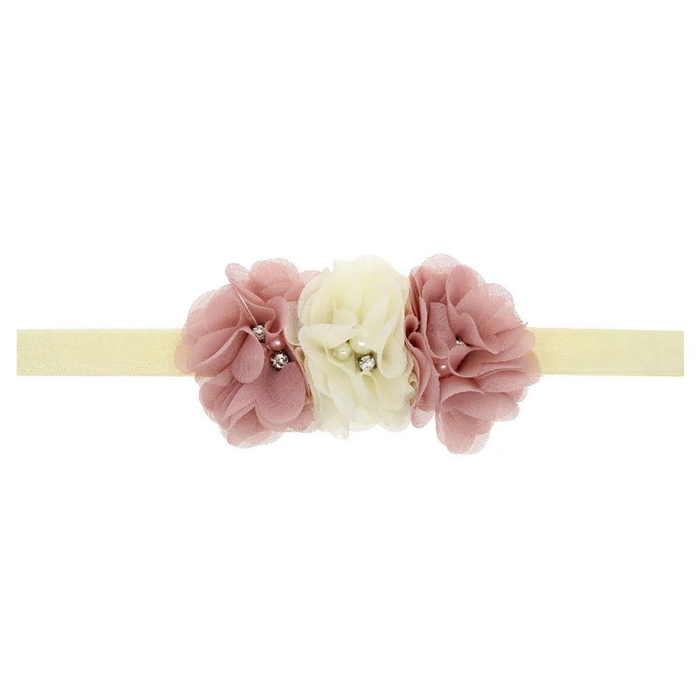 3 Pearl Handmade Flowers Headband for Baby Girls Hair Accessories Newborn Flower Headbands Mixed Color Chiffon Flower Turban