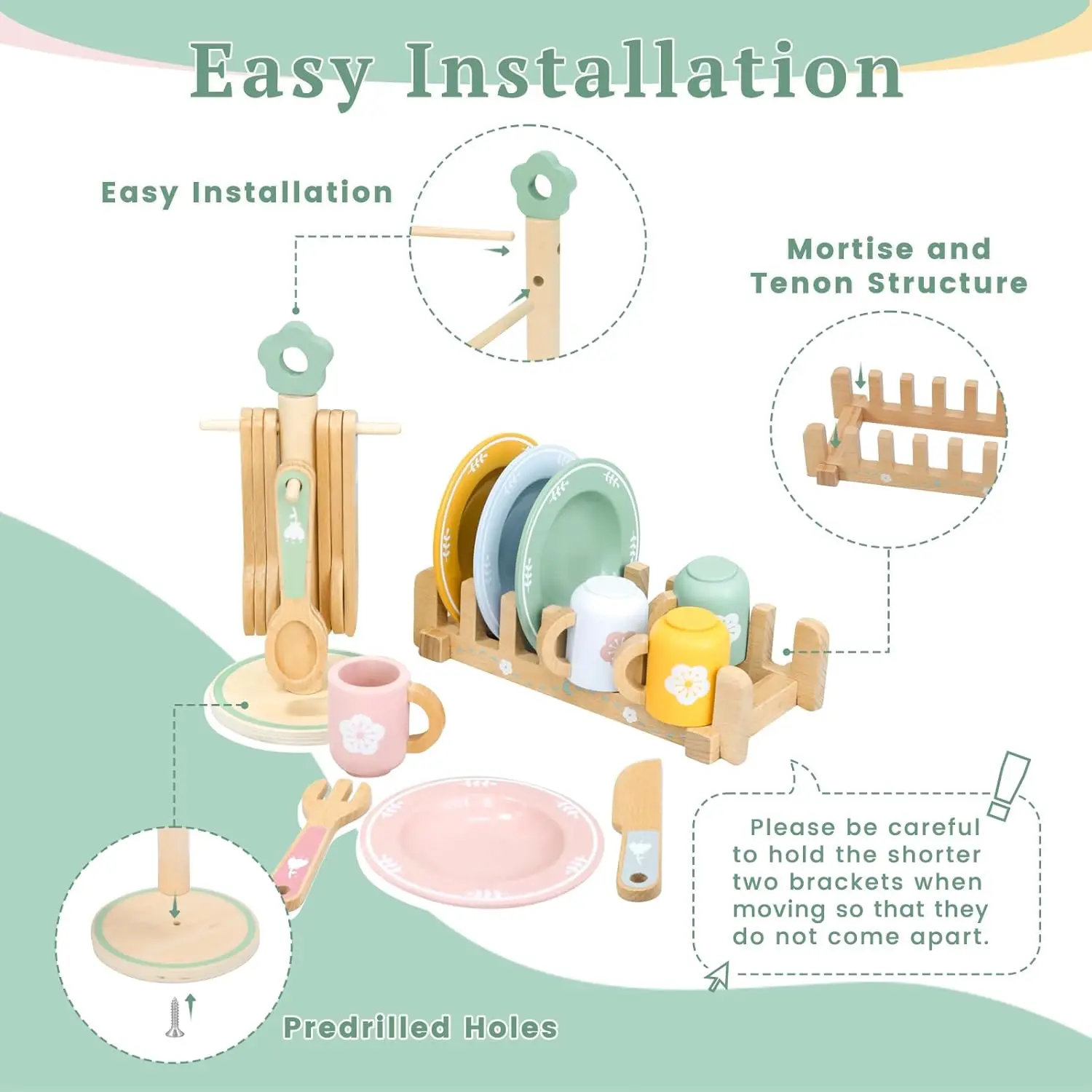 Juego de cocina de madera, platos de simulación Montessori, accesorios para platos, juego de cocina, juguete para niños pequeños, regalos de 3 años o más