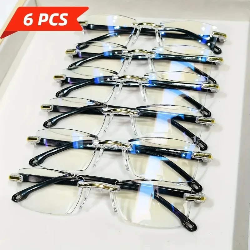 6Pairs of Simple Men'S Square Reading Glasses Anti Blue Light Reading Eyes Fashion Full Frame Hyperopia Glasses Reading Glasses