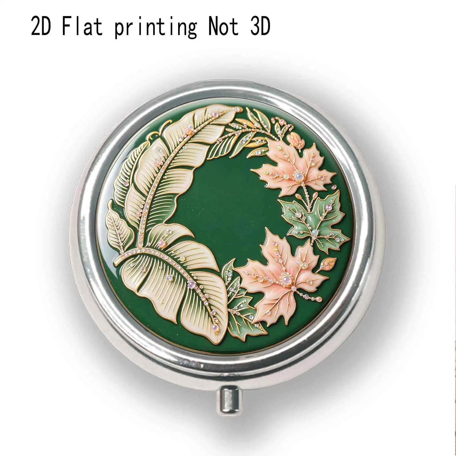 1Pc Pill Box with Flat Printing, Green Leaf and Pink Border Design, Portable Small Accessory Box, Mini Pill Box with Compartment Design. Ultra-Small Size, Perfect for Daily Commuting, Great for Gifting, Convenient for Storing Regular Medication - Compact and Practical, Suitable for Personal Use and as a Gift