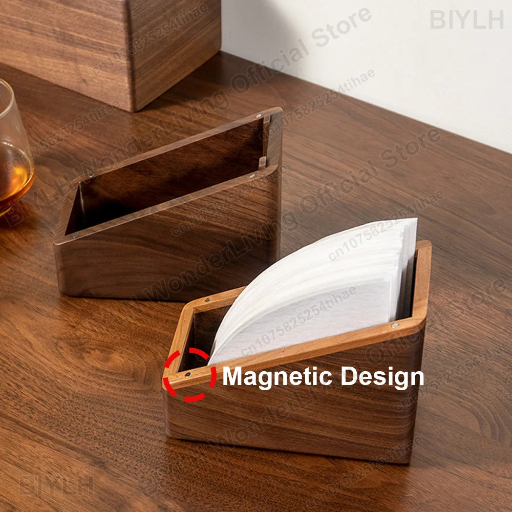 Coffee Filter Paper Storage Box Solid Wood Dustproof Storage Box Hand-brewed Coffee Filter Wooden Box Coffee Accessories Walnut