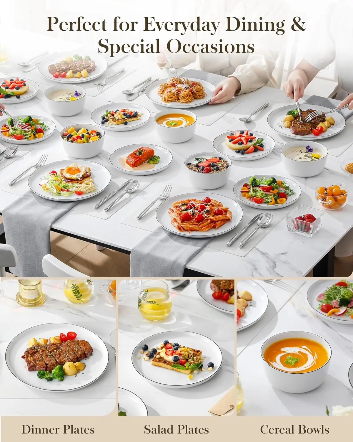 18 Pieces Gourmet Porcelain Dinnerware Sets, Premium Plates and Bowls Set, High-Fired Dishes Set for 6, Chip & Scratch Resistant