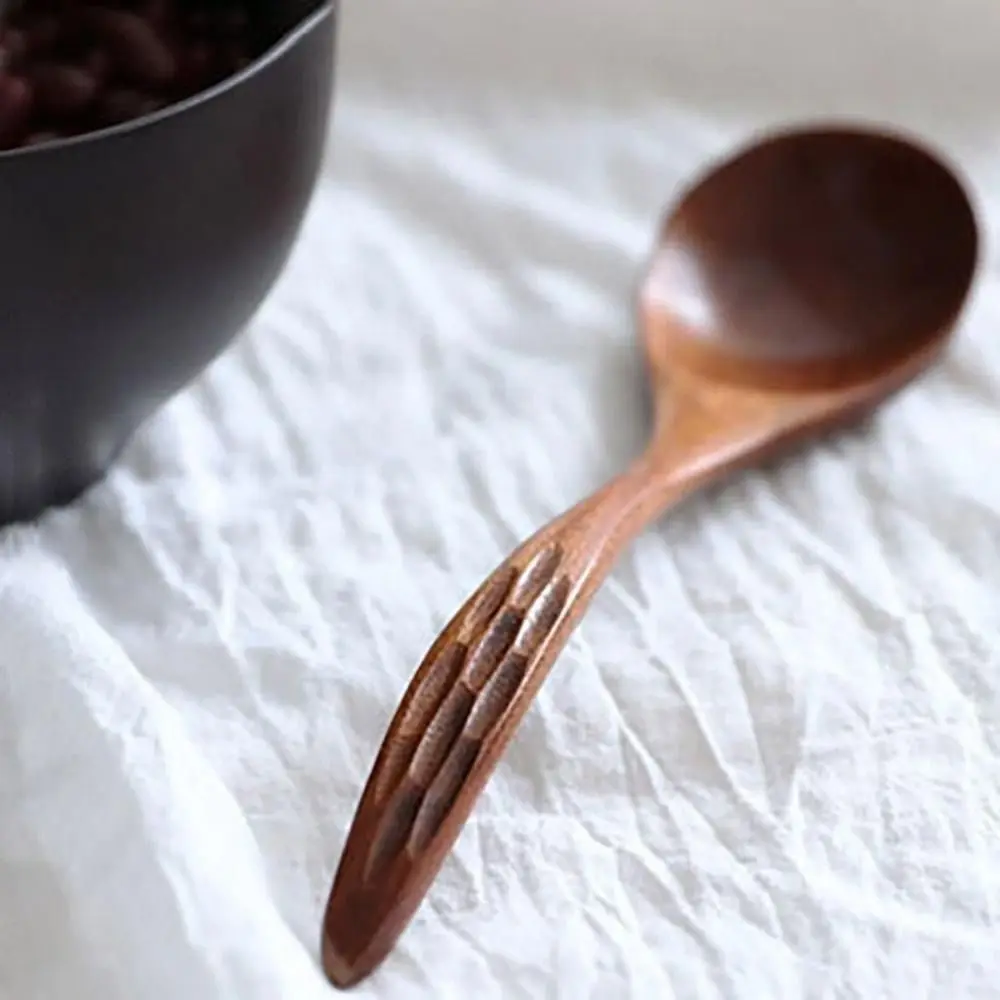 High Quality Wooden Soup Spoon Wood color Large Wide Mouth Tablespoons Kitchen Gadget Tableware Rice Spoon