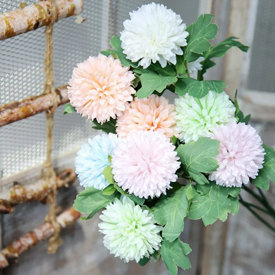 人工タンポポの花,長い茎の枝,フェイクヒヤシンス,鮮やかなシルク,偽の花,結婚式,お祭り,家の装飾,2つの頭