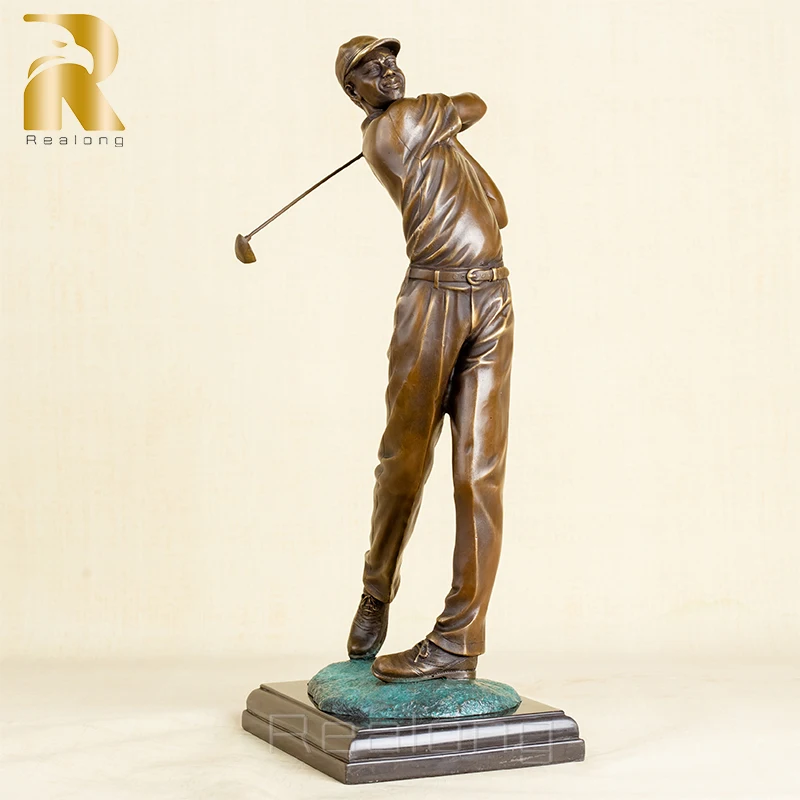 58cm Bronze Golf Man Statue Playing Golf Sculpture Bronze Golfer Art Figurine Bronze Casting Crafts Ornament For Home Decor Gift