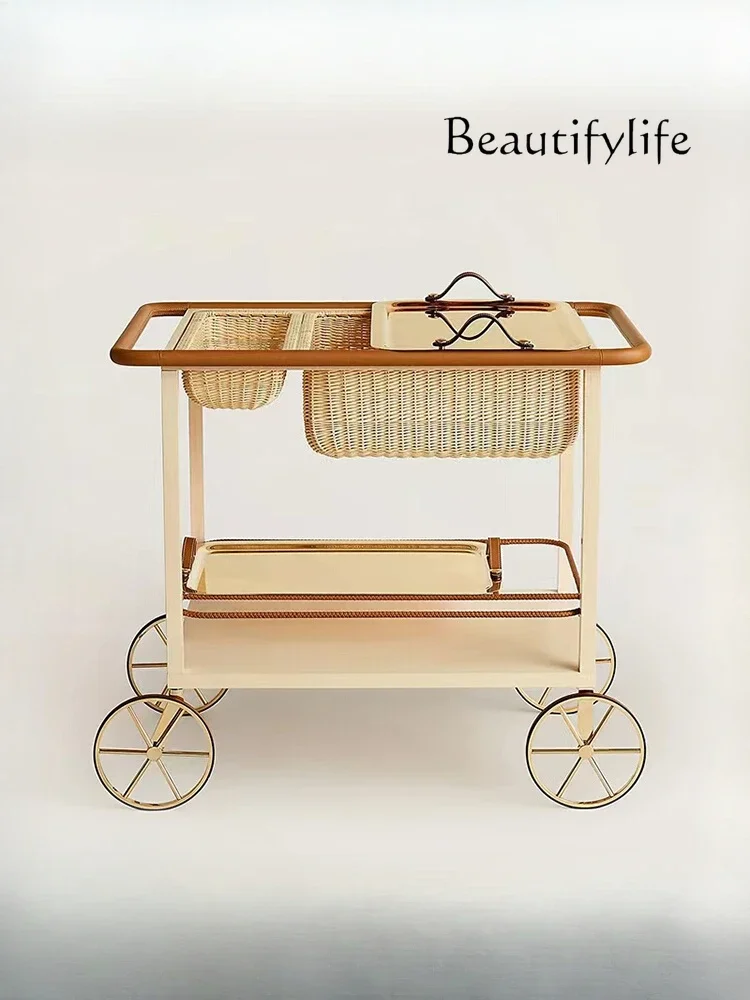 Light luxury sofa side table mobile cart coffee table small apartment living room household wheel rack