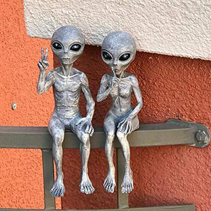 Estatua de alienígena del espacio exterior, juego de estatuilla de jardín de Martianos, decoración de jardín al aire libre, suministros de fiesta DIY