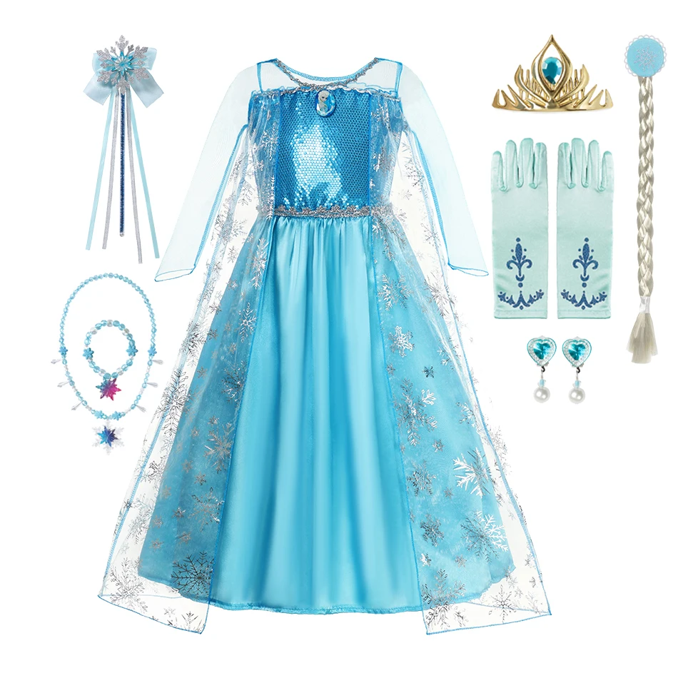 Frozen Elsa Dress for Girls 2-10 Yrs Birthday Role Anna Princess Dress For Kids Halloween Carnival Party Cosplay Girls Costume