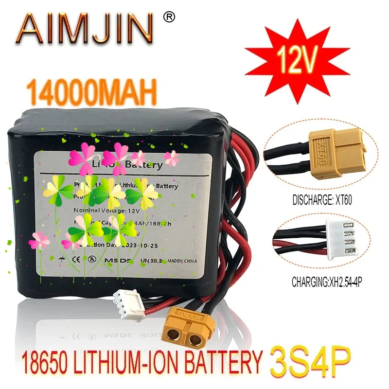 

12.6V 3S4P 12V 14Ah High Capacity UAV Rechargeable Li-ion Battery for Various RC Airplane Drone Quadrotor XH2.54-4P XT60