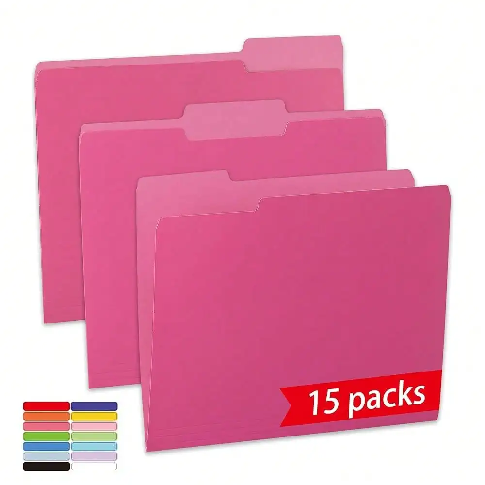 

15 Packs Pink File Folder,1/3-Cut Tabs,File Folders Letter Size,8.5x11 Inch File Folders For Office,Schoolsss And Home,Organizer Folder