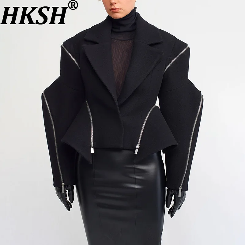 

HKSH куртка для женщин, осенняя новинка, отложной воротник, нерегулярная съемная уличная одежда с длинными рукавами, темная техническая одежда, стильное пальто HK10847