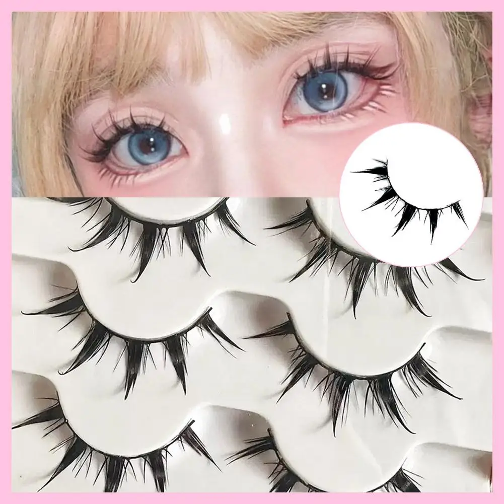 Pestañas postizas inspiradas en anime, 5 pares de pestañas postizas alargadoras de ojos cómicos, estilo demonio voluminizador I5Z4