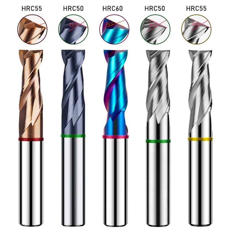 YIFINO HRC50/55/60 2-Flute Nano Coating Tungsten Steel Carbide Steel/Aluminium Flat End Mills CNC Mechanical Milling Cutter Tool