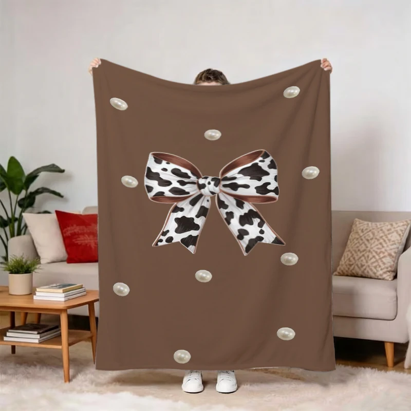 Cow Print Spots Bow Country Fleece Blanket For Farmhouse Bedroom Decor Lightweight Plush Throw Blanket Cover