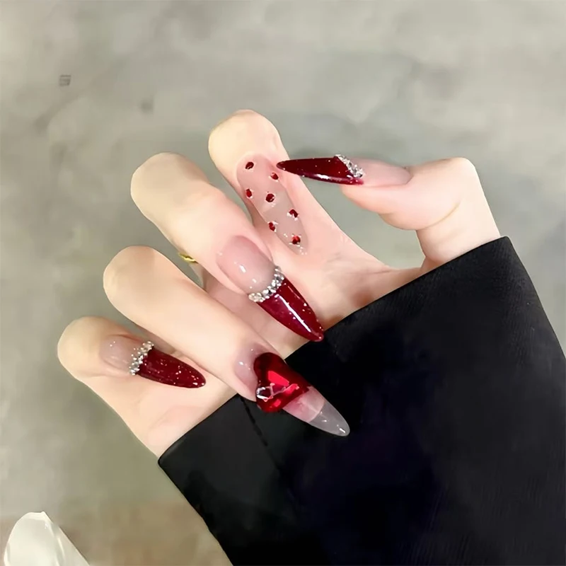 5 Pcs Red Nail Gems Pointed Bottom Rhinestones Multiple Shapes Nail Crystal Diamond Mixed Luxury Glass Charms Decor