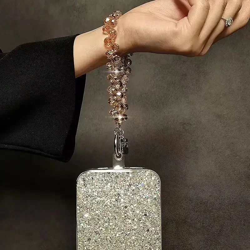 Stylish Bling Bling Crystal Beads Phone Strap Charm Pendant Bracelet for IPhone Airpods Accessories Bag Women Girl Hanging Cord