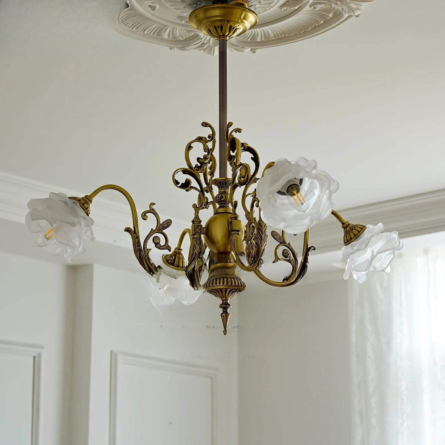 Lâmpada rococó antiga para sala de jantar, lustre retrô barroco para sala de estar e quarto