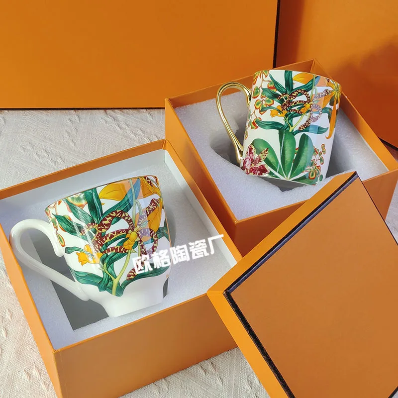 

Creative Hand-Painted Ceramic Breakfast Mugs European Style Large Capacity Milk Oatmeal Cups for Home