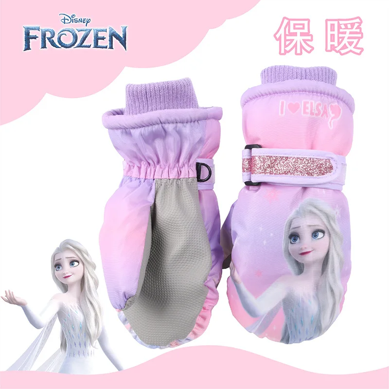 

Kawaii Disney Princess Elsa Frozen Girls' Warm Skiing Gloves with Winter Plush Thickened Children's Cute Finger Cover Girl Gift