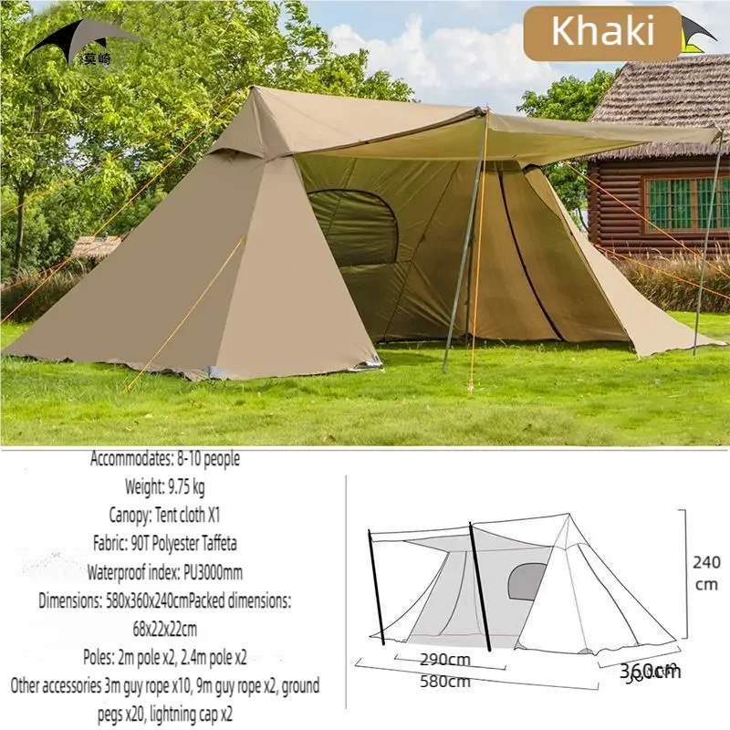 Outdoor autumn winter camping double-peaked wind and rain shelter for multiple people A-shaped tent with a cloud cover canopy