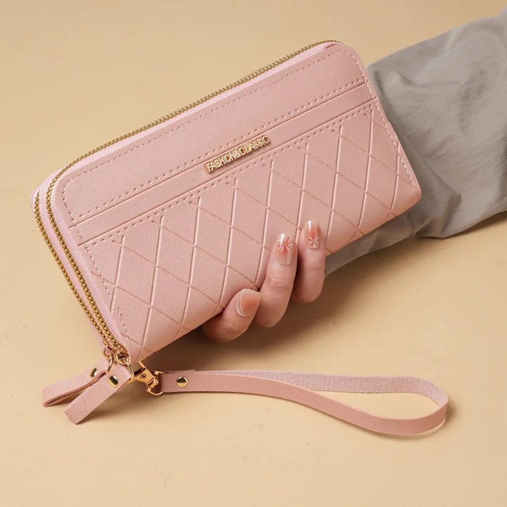 

Long Women's Clutch Bag Large Capacity Pu Leather Lady Long Wallet Multiple Interlayer Double Zipper Mobile Phone Bag Female
