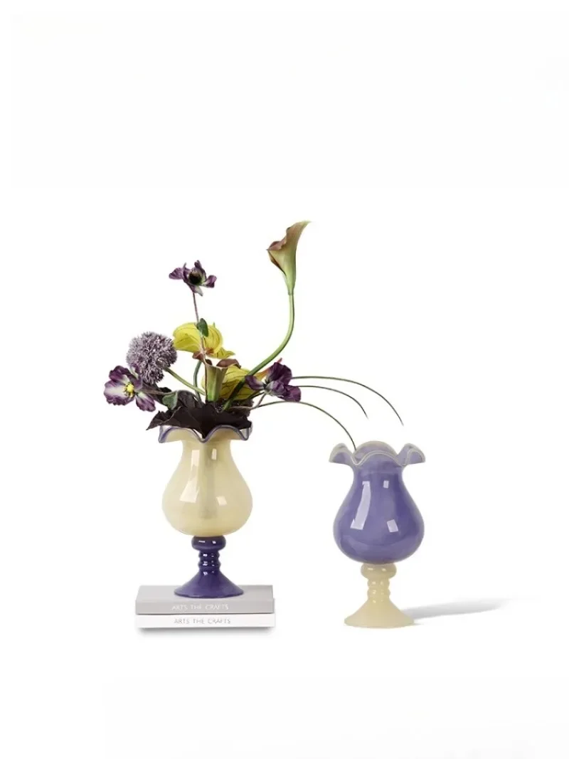 

Modern art pink glass vase flower arrangement designer soft decoration girl room dining table creative flower utensils floral