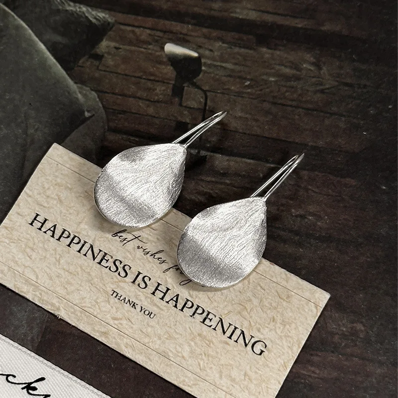 

S925 sterling silver Korean version niche design sense retro brushed earrings Korean style leaf simple ear jewelry wholesale