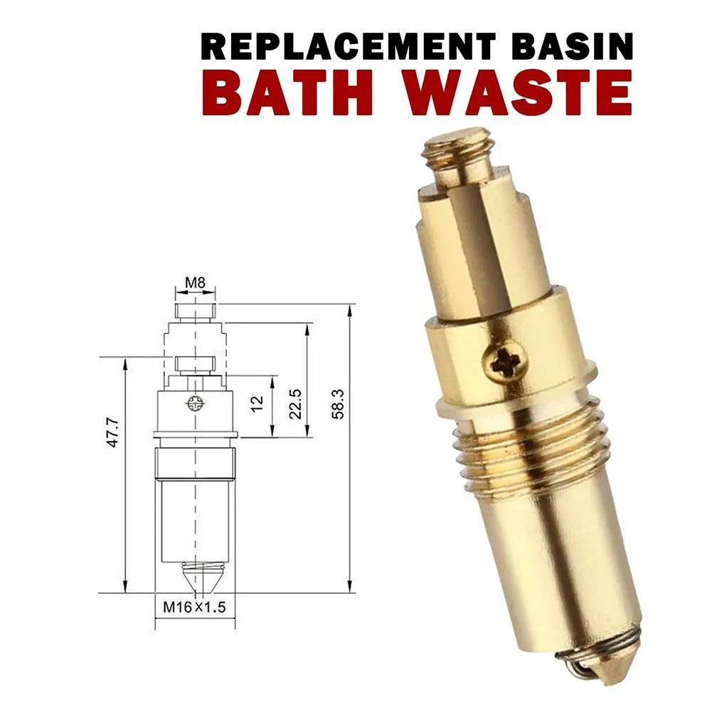 Basin Waste Replacement A1112 with Spring Core for Sink Drain Applications M8 Thread Top and 15.5mm Bottom Thread