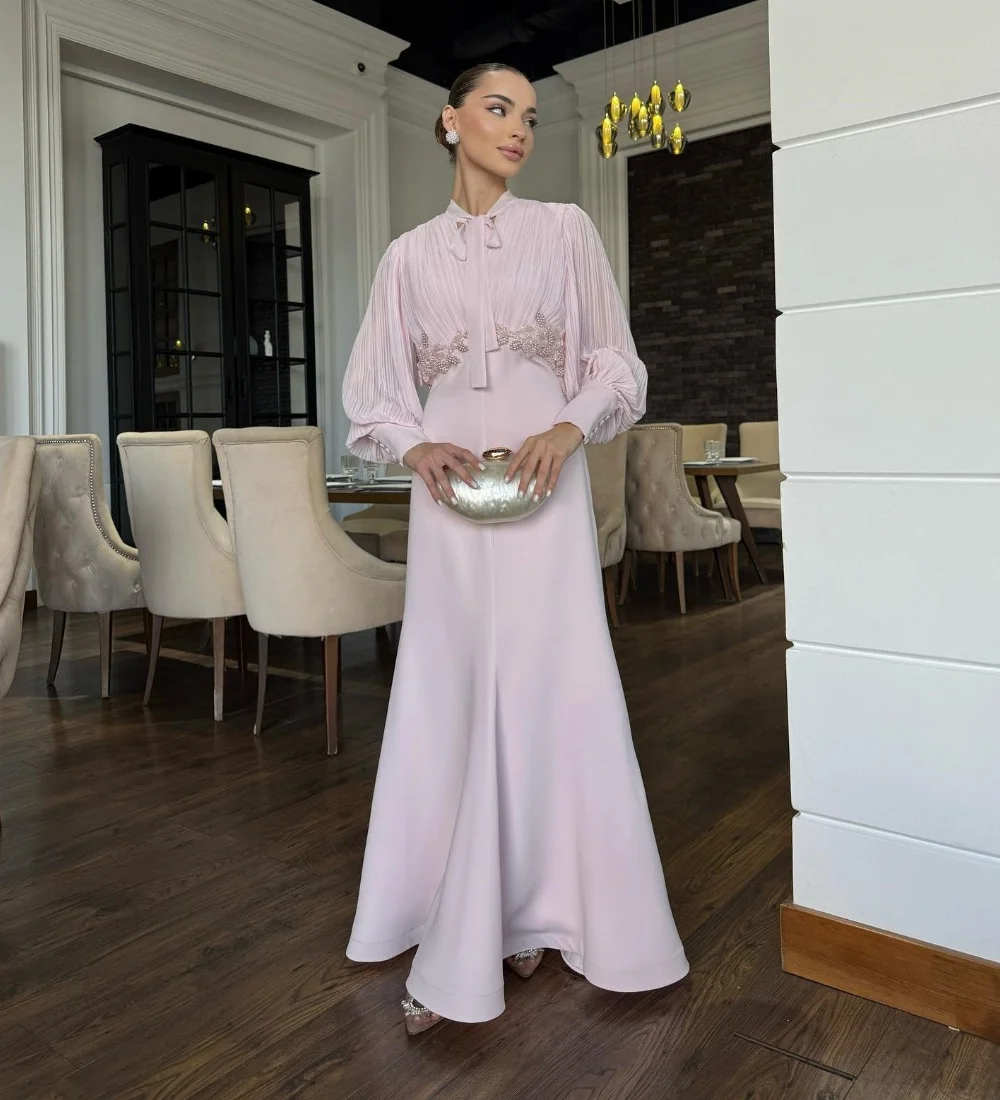 Customized Sparkle Jersey Pattern Pleat Bow Trumpet Jewel Long Dresses Bespoke Occasion Party High Quality Formal