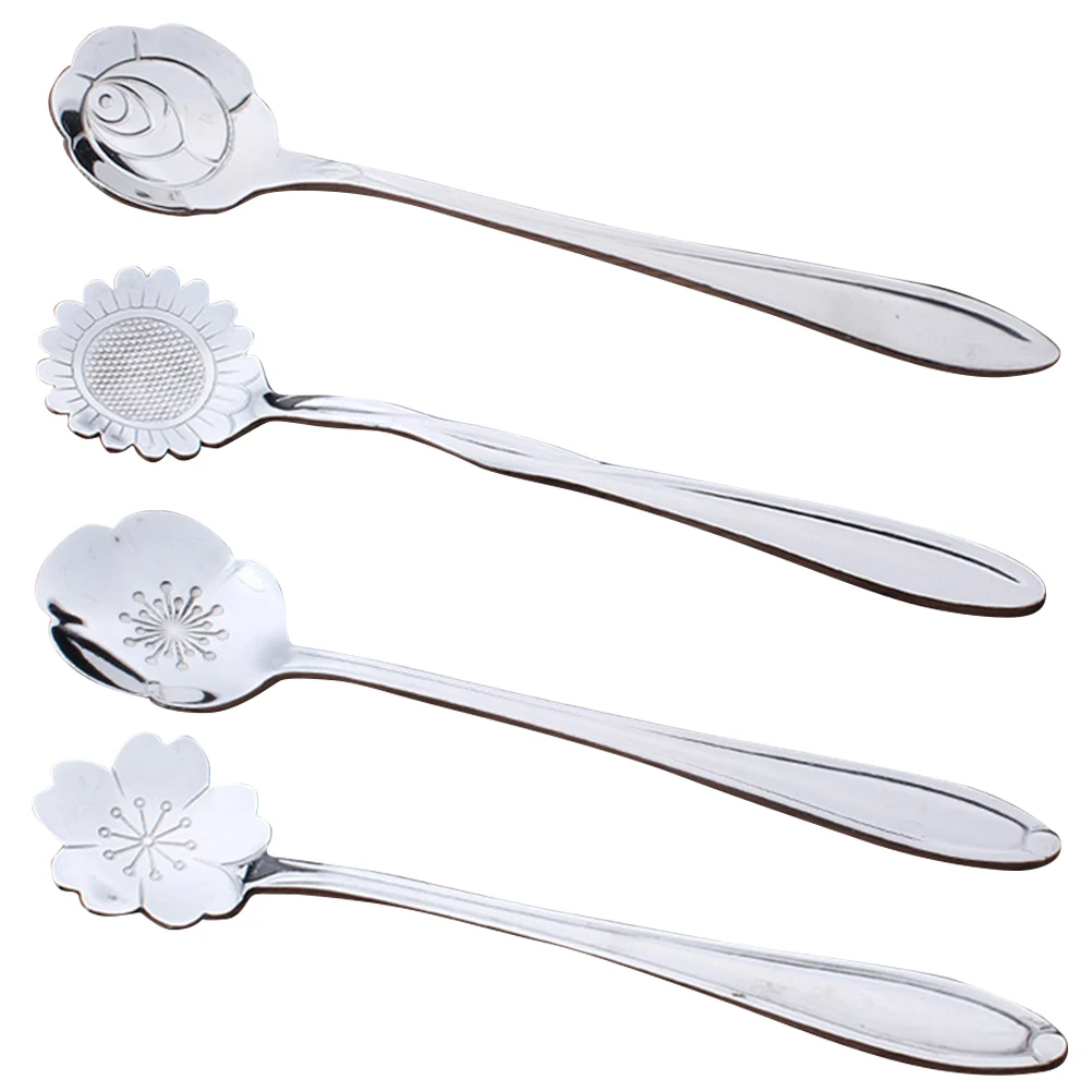 

4Pcs Stainless Scoop Spoons Unique Flower Design for Kitchen Restaurant Ice Cream Bar Tools