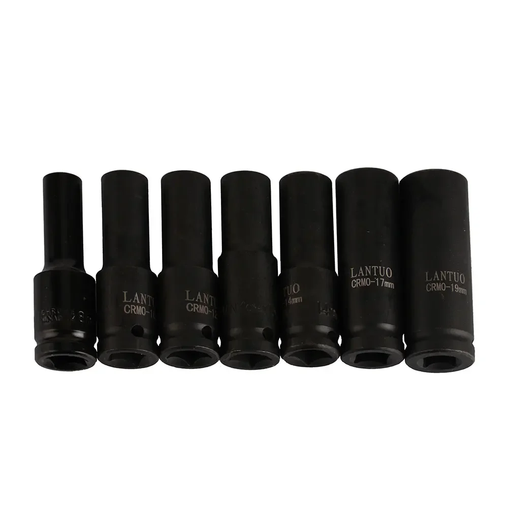 ซ็อกเก็ตสีดําชุด Hex Hole นิวเมติกประแจ Spanner อุปกรณ์เสริม 8-19 มม.7 ชิ้น 1/2 นิ้ว Sqaure ไดรฟ์