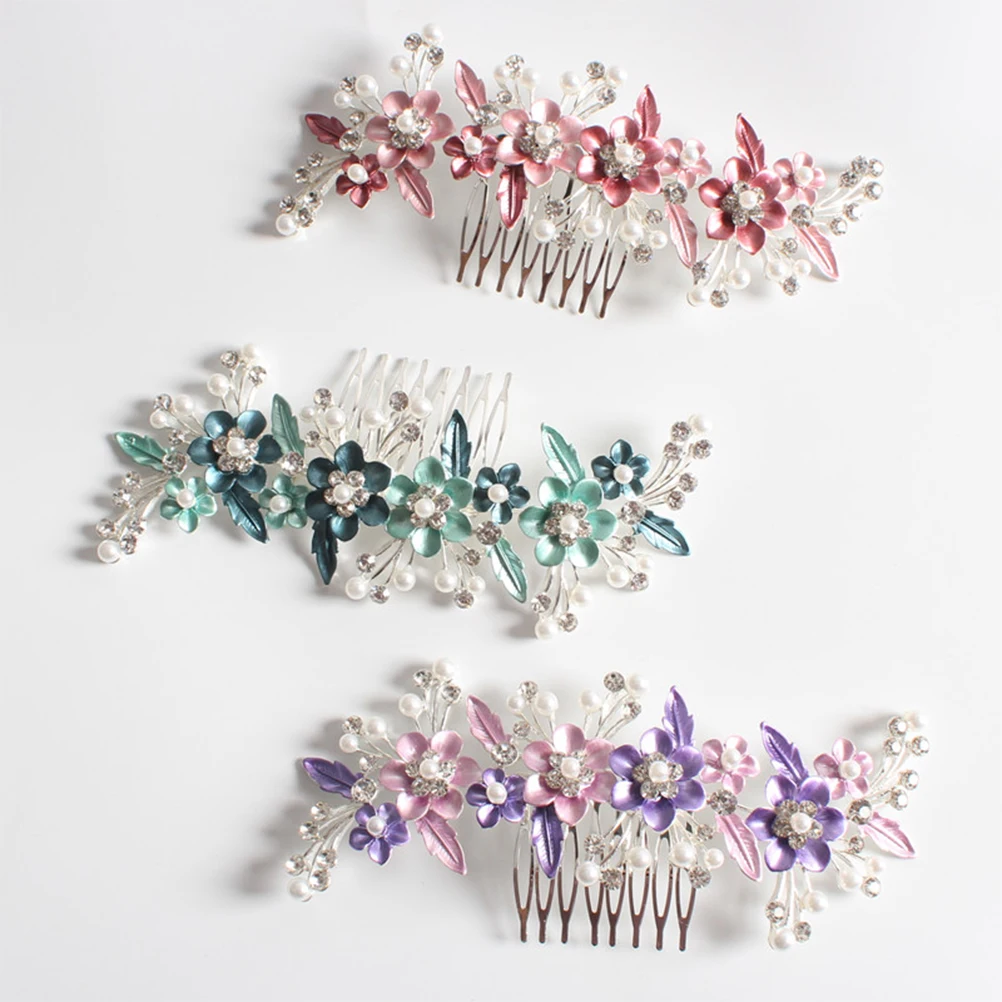 

Hair Comb Elegant Wedding Rhinestone Clips Retro Flower Alloy Headdress Bridal Accessories for Party Celebration