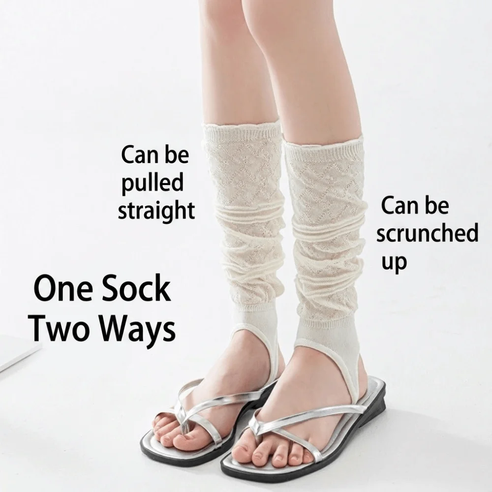 1 Pair Thin Knit Stirrup Slouch Socks Hollow Pattern Stirrup Design Boot Socks Soft Stretch Boot Match Hollow Knit Socks