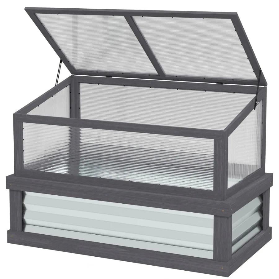 

Raised Garden Flower Bed Kit with Leanto Greenhouse Wooden Cold Frame Planter 41 x 22.5 x 28.25 Gray