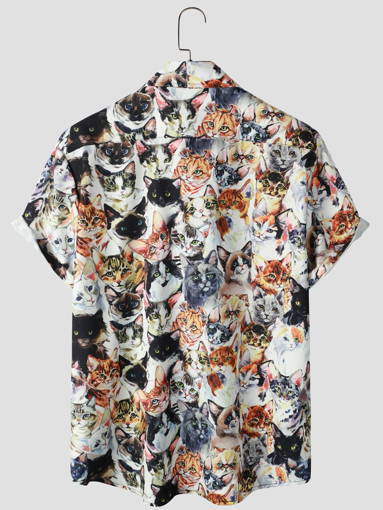 Cute Cat Print Men\'s Casual Short Sleeve Shirt With Chest Pocket, Men\'s Shirt For Summer Vacation Resort, Tops For Men