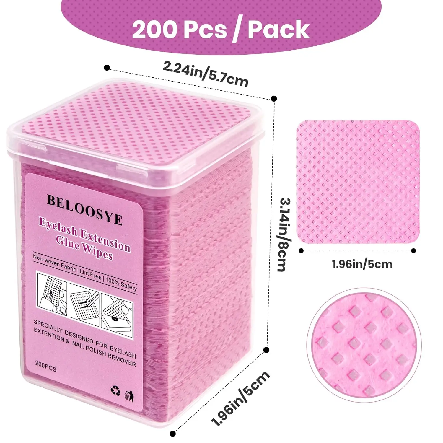 Salon Essential Cleaning Pads 200PCS, Non-Woven Material, Versatile for Tools & Surfaces, 5.7cm x 8cm Each