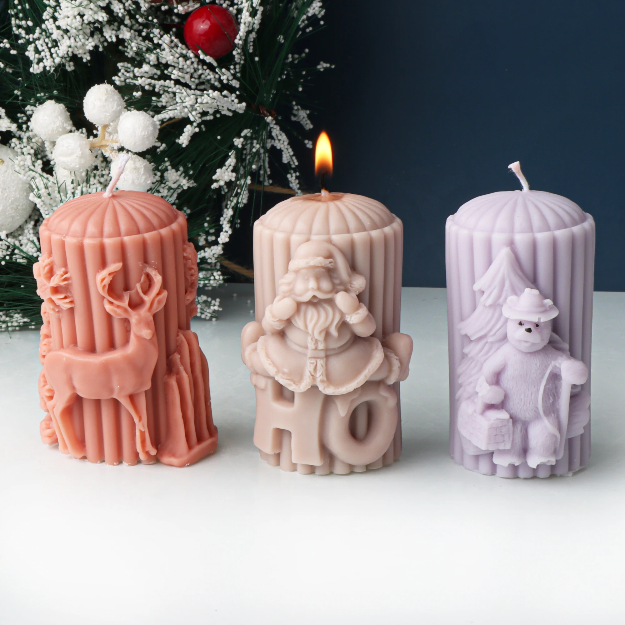 Christmas Decoration Candle Mold Embossed Christmas Tree Elder Elk Candle Sculpture Plaster Making Silicone Mold Home Décor