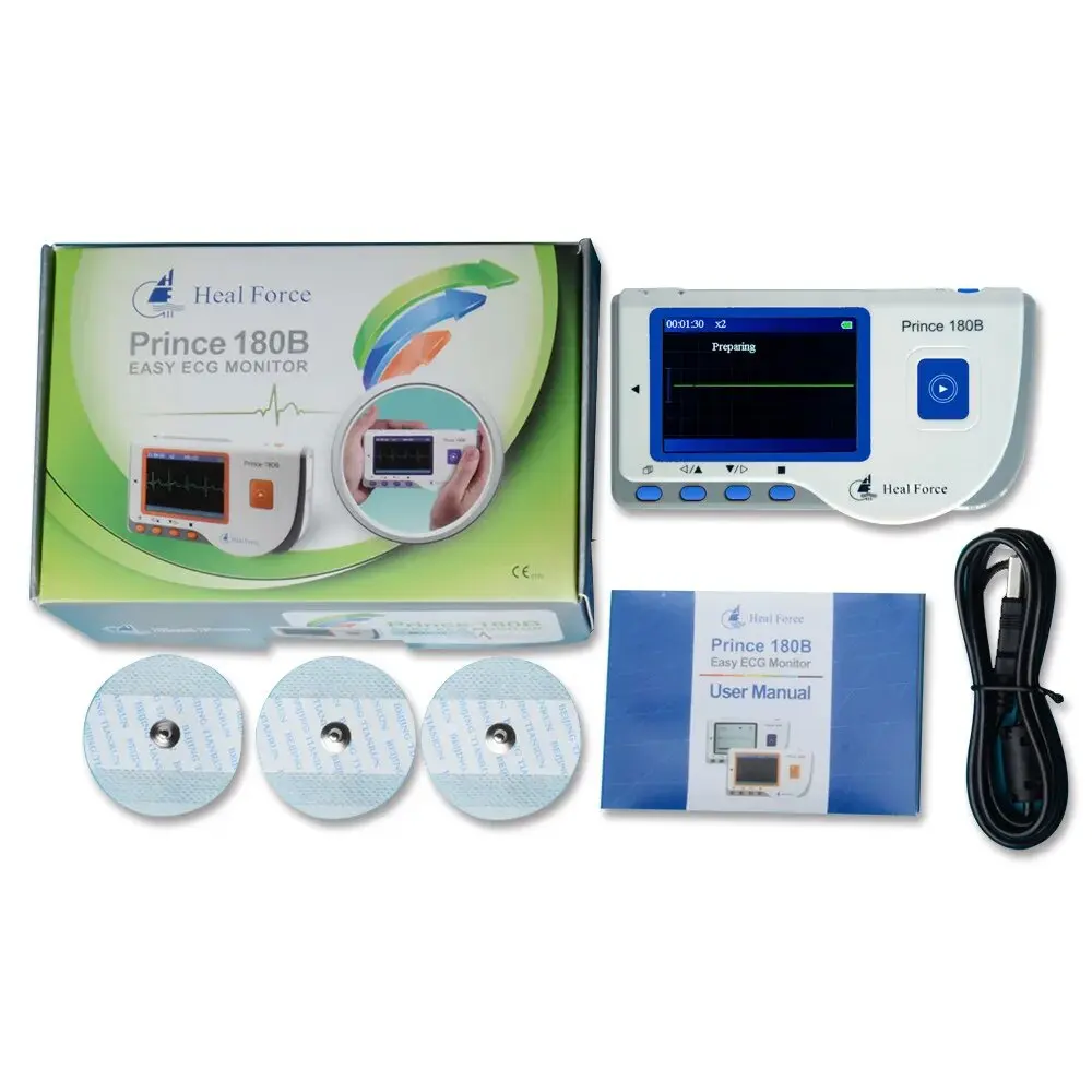 Portable Household Heart Ecg EKG Heal Force Prince 180B Software USB Handheld Heart Monitor Continuous Measuring Color Screen