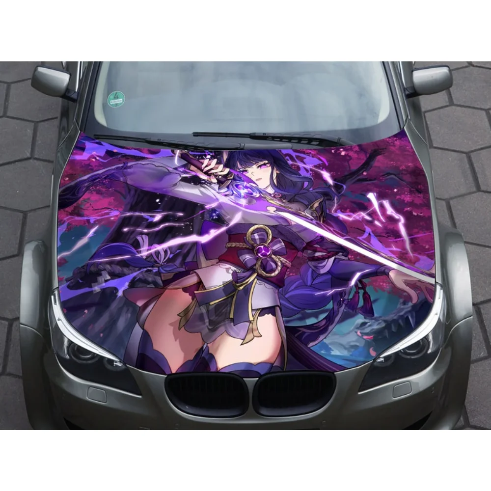 

Car hood decal, sexy anime, sword, katana, girl, vinyl, sticker, graphic, wrap decal, truck decal, truck graphic, bonnet decal