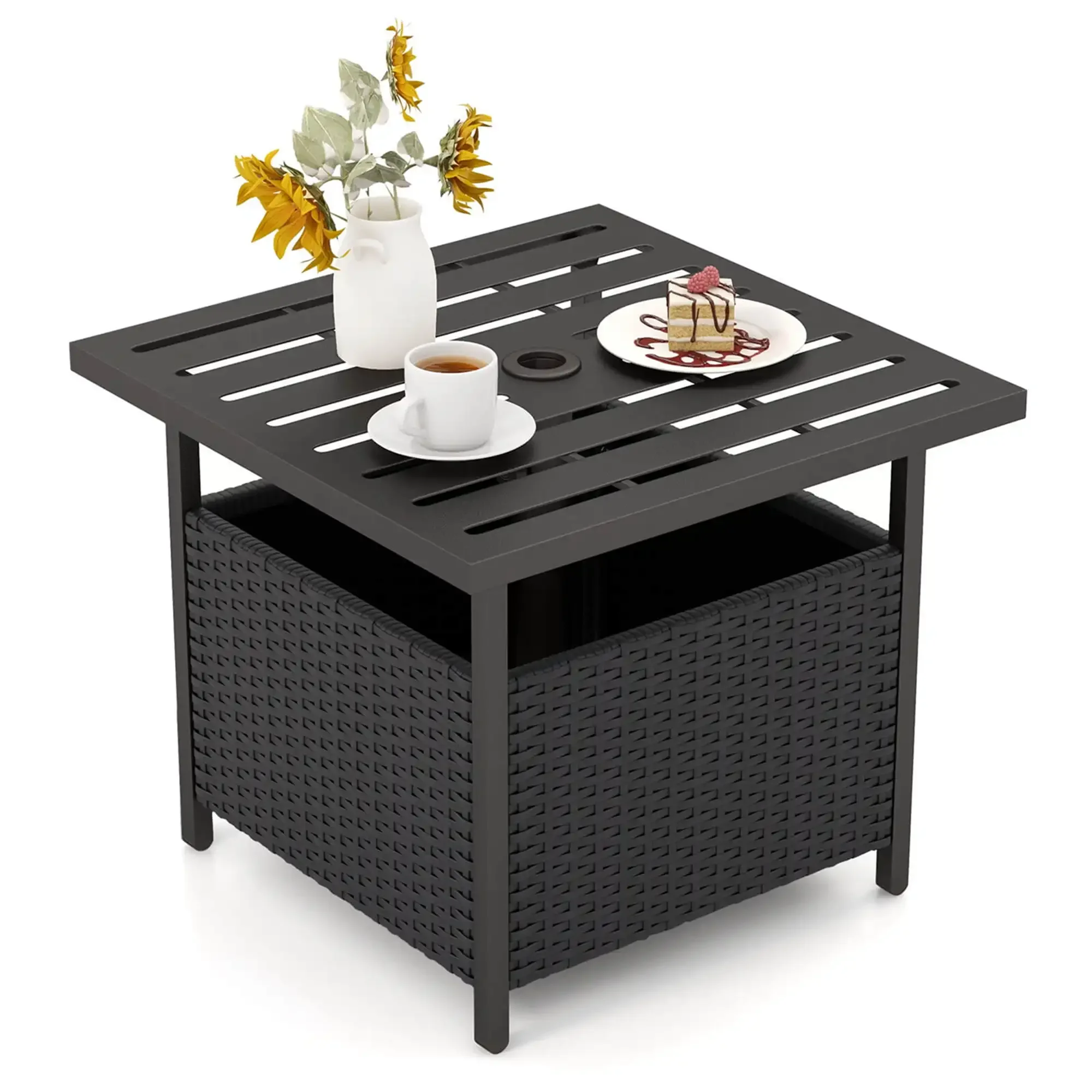 

Rattan Wicker Steel Side Table Outdoor Furniture Deck Garden Patio Pool Black