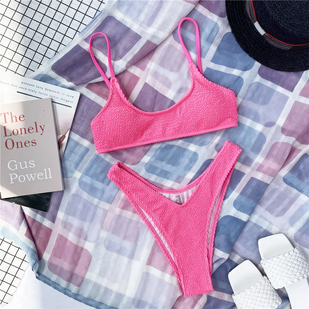 Neuer, sexy, geraffter Bikini, Damen-Badeanzug, zweiteiliges Bikini-Set, mittelhoher Bund, Badebekleidung, Badeanzug, Modell V3032P. – Detail 40